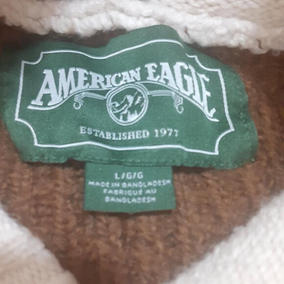 American Eagle Men's Large Fair Isle Sweater Hooded Pullover Elk Deer Moose - Picture 3 of 9